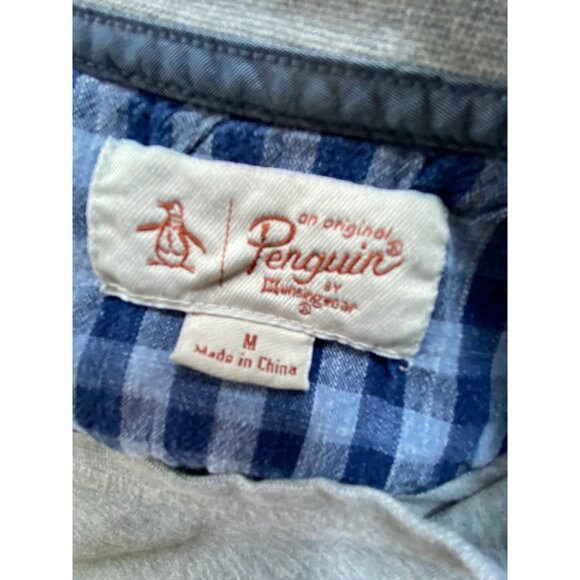 Original Penguin Gray T-Shirt With Blue Checkered Pocket Medium‎ Classic Preppy - Picture 3 of 3